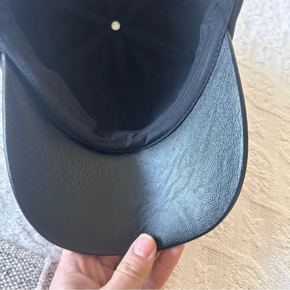 Black PU Leather Cap baseball hat adjustable NEW! Never worn OS